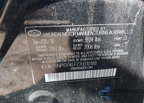 2018 Hyundai Elantra Se z USA, uszkodzony, nr VIN 5NPD74LF2JH310188